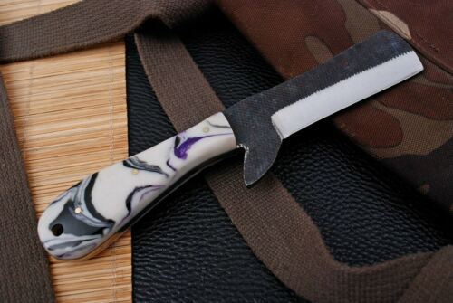 8" Hand Forged Railroad High Carbon Steel Cowboy Bull Cutter Hunting Knife | Resin Handle & Leather Sheath