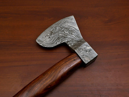 Custom Handmade Damascus Steel Viking Tomahawk Axe with Walnut Handle and Leather Sheath