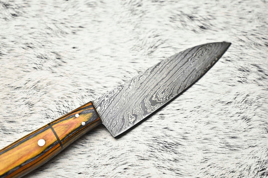 Fine Custom Handmade Damascus Steel Chef Knife – 10" Full Tang Sport Knife with Leather Sheath