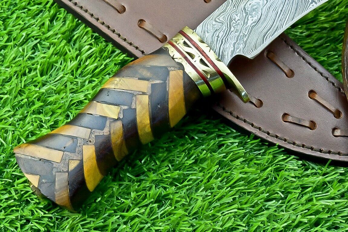 Heritage Forge 14 Inch Damascus Steel Bowie Knife with Natural Wood Handle | Hand Forged Hunting Camping Knife