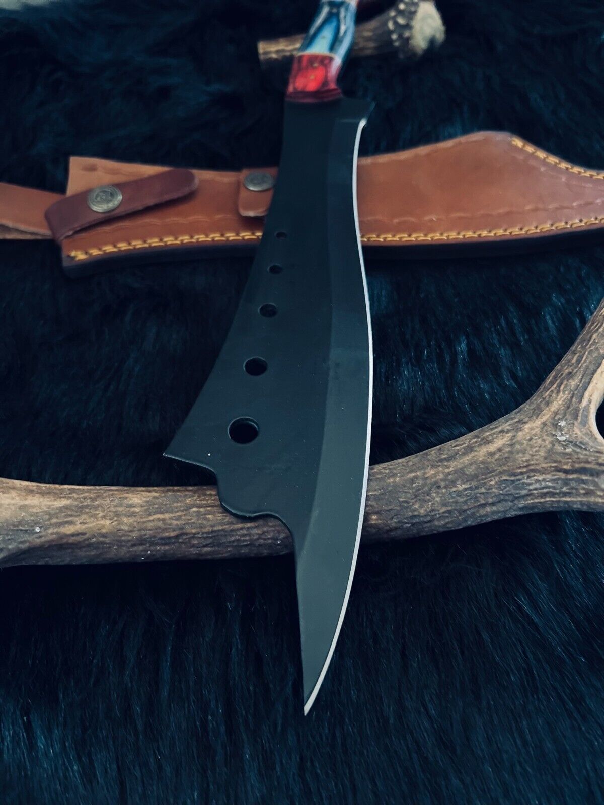 16.5" Handmade D2 Steel Machete Knife – Camel Bone & Wood Handle