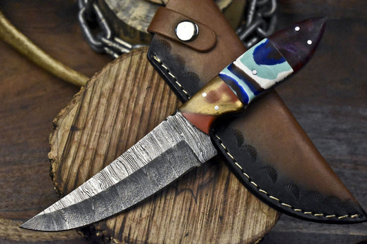 Hand Forged Twist Damascus Skinner Knife with Mixed Handle – Custom Hunting Blade
