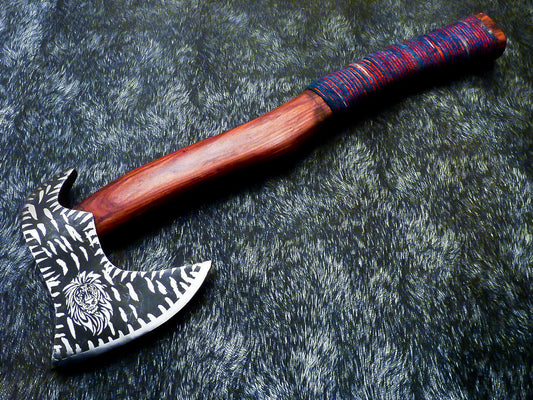 Hand Forged Carbon Steel Bearded Viking Axe – Hatchet with Leather Sheath