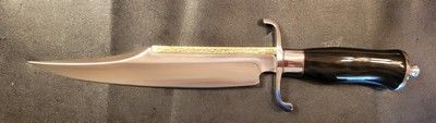 12 Inch Custom D2 Steel Bowie Knife with Brass Spine & Bull Horn Handle + Leather Sheath