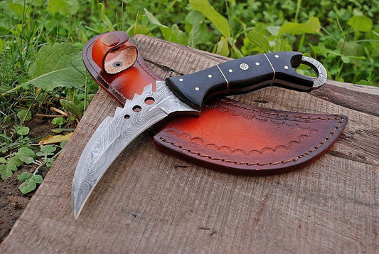 9” Handmade Damascus Karambit Knife Best Damascus Hunting Knife With Leather Sheath