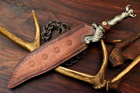 18” Damascus Bowie Knife – Pewter Grip & 12” Blade