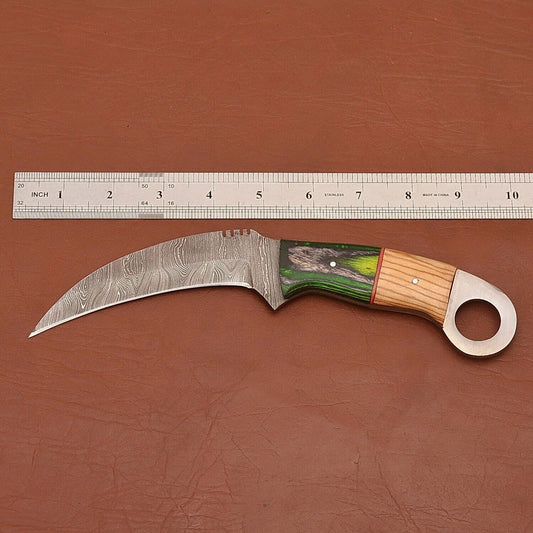 Custom Handmade Damascus Karambit Damascus Steel Karambit Knife with Wood Handle