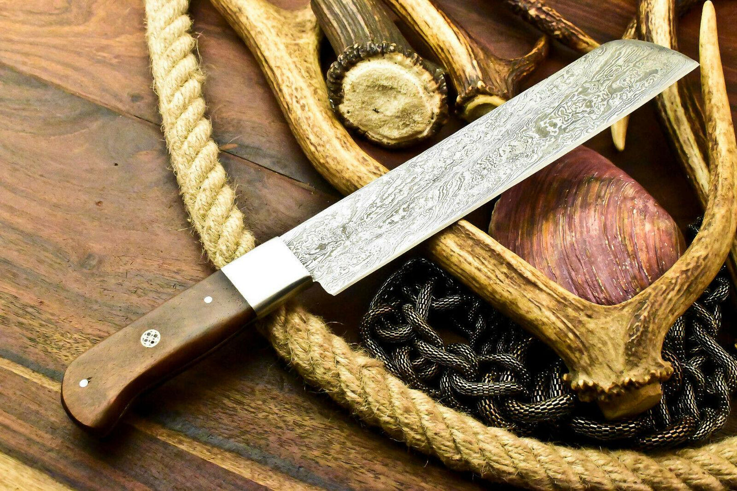 Handmade Damascus Steel Chef Knife | Full Tang Walnut Wood Handle