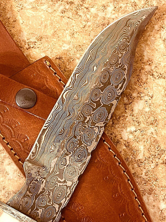 Handmade Damascus Bowie Knife | 12" Walnut Wood Handle