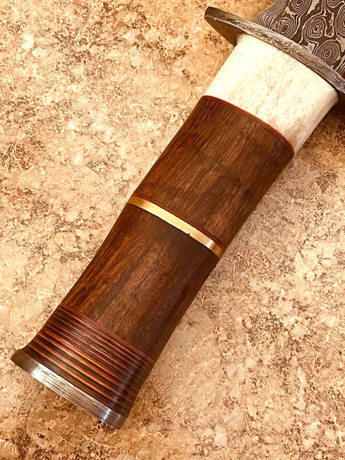 Handmade Damascus Bowie Knife | 12" Walnut Wood Handle