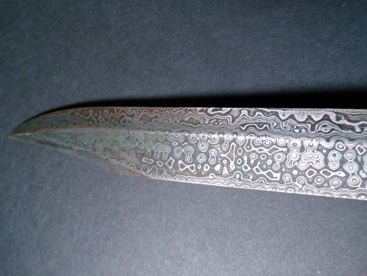 Heritage Forge Damascus Steel Bowie Knife with Antique Style Wood Handle and Leather Sheath 11.5 Inch