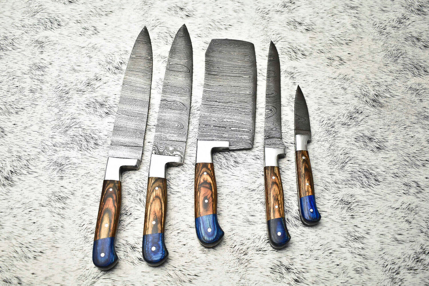 Lot Of 5 Handmade Damascus Steel Chef Knives Full Tang Cutlery Set