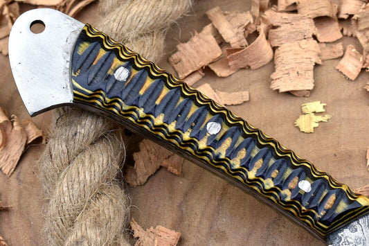 Custom Handmade Forged Damascus Steel Kitchen Chef Knife – Yellow & Black Dollar Handle
