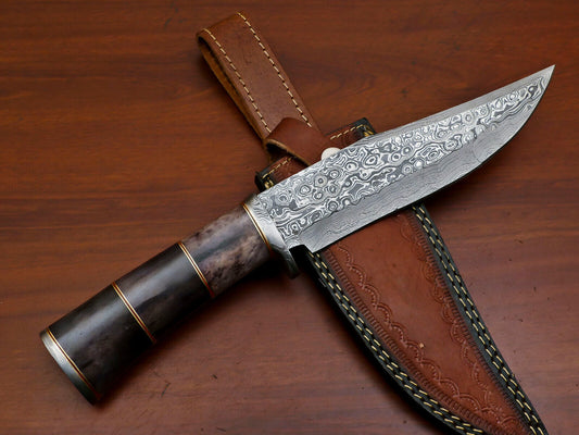 Heritage Forge 12" Custom Damascus Bowie Knife with Stained Camel Bone Handle
