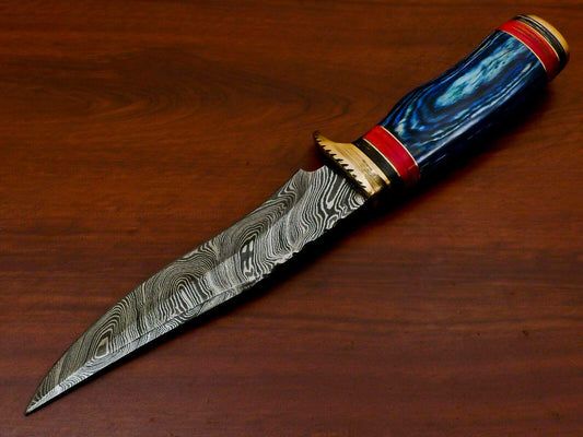 11" Handmade Damascus Bowie Hunting Knife | Pakka Wood Handle & Brass Guard