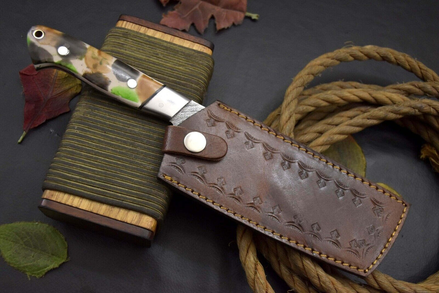 11.1” Handmade Damascus Steel Nakiri Chef Knife – Resin Handle, Ladder Pattern