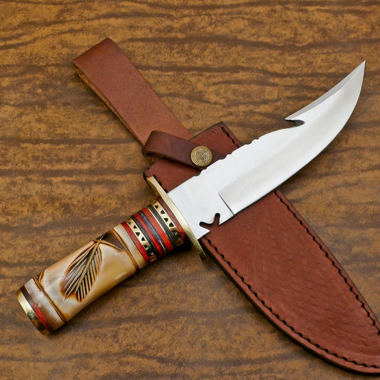 Custom Handmade D2 Gut Hook Hunting Bowie Knife – Camping & Outdoor Survival Tool