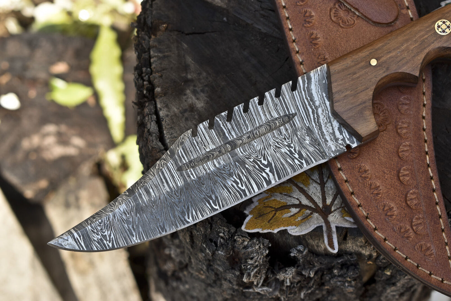 Hot Item Handmade Twist Damascus Tracker Knife | Walnut Wood Handle Outdoor Hunting & Bushcraft Gift