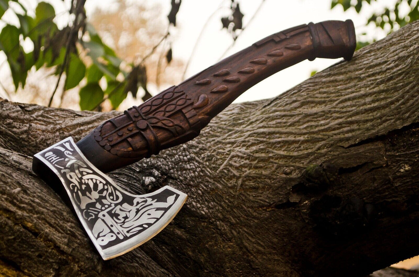 Handmade Viking Axe Carbon Steel Bearded Camping Axe Battle Axe with Sheath