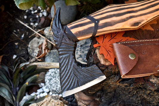 Handmade High Carbon Steel Viking Hatchet Axe | Etched Blade with Walnut Wood Handle