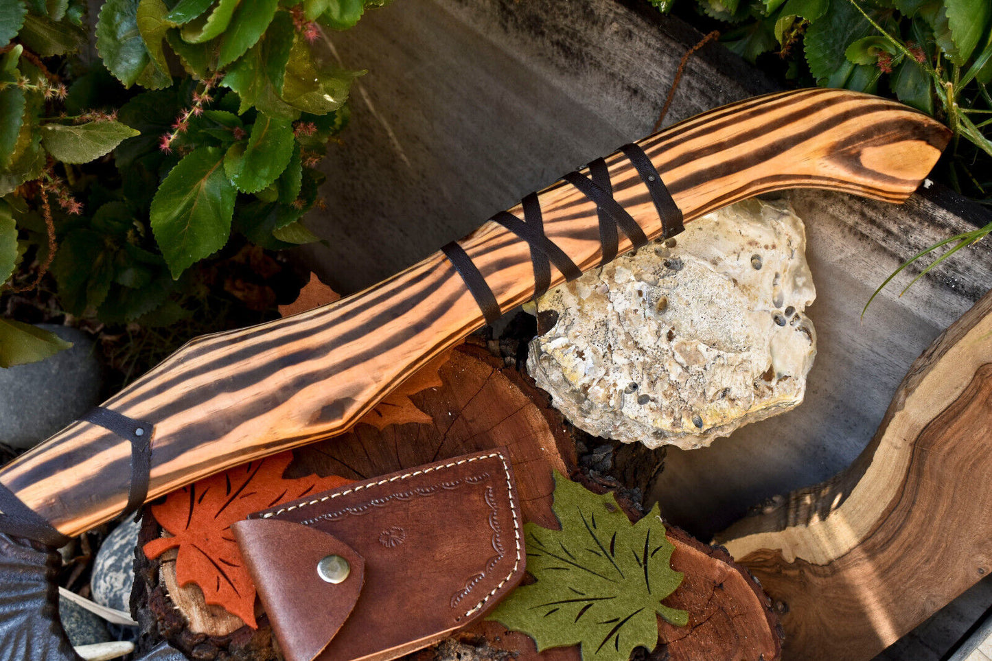 Handmade High Carbon Steel Viking Hatchet Axe | Etched Blade with Walnut Wood Handle
