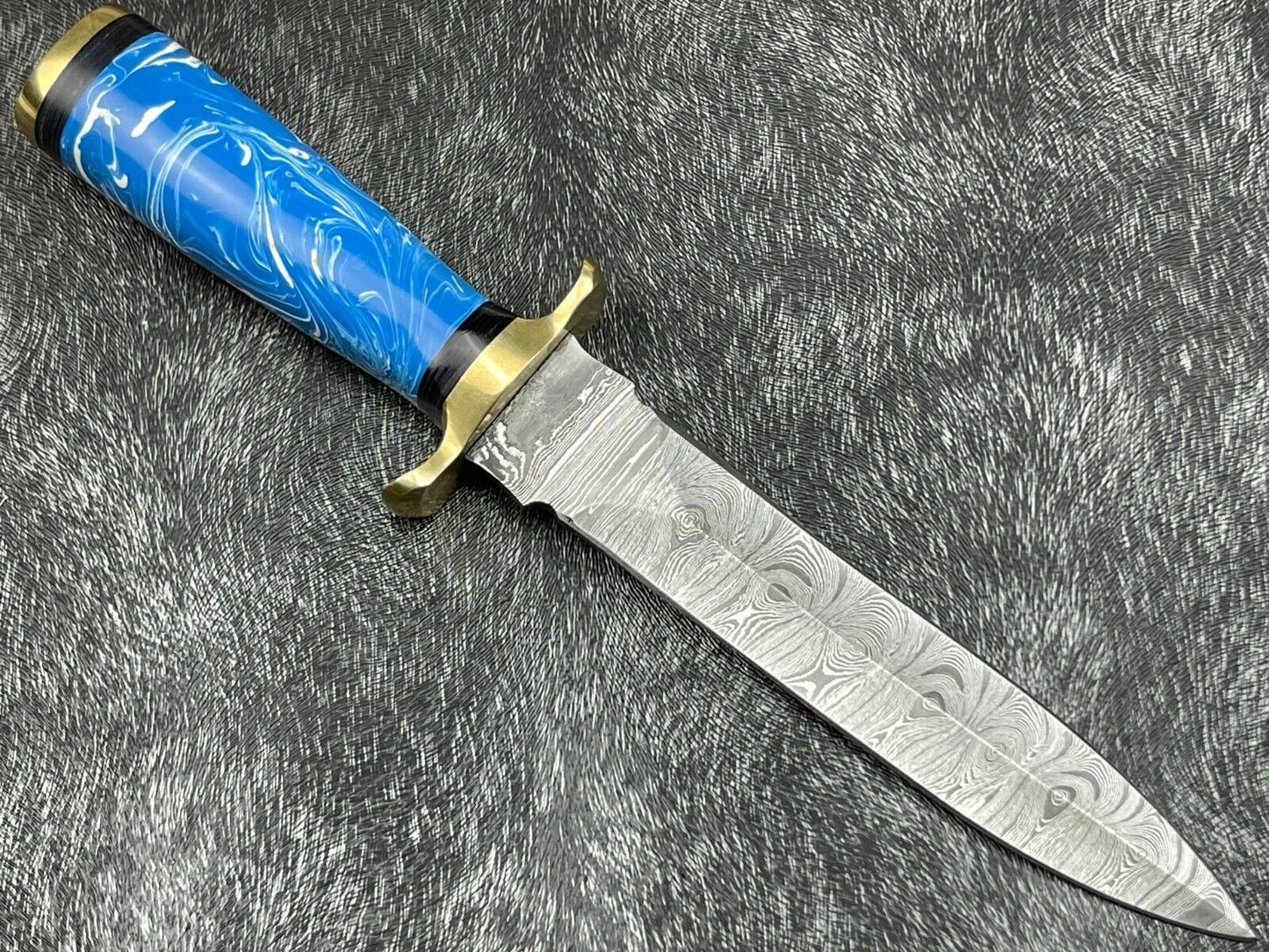 Heritage Forge 11 Inch Handmade Damascus Skinning Knife | Resin and Hardwood Handle Hunting Dagger with Sheath