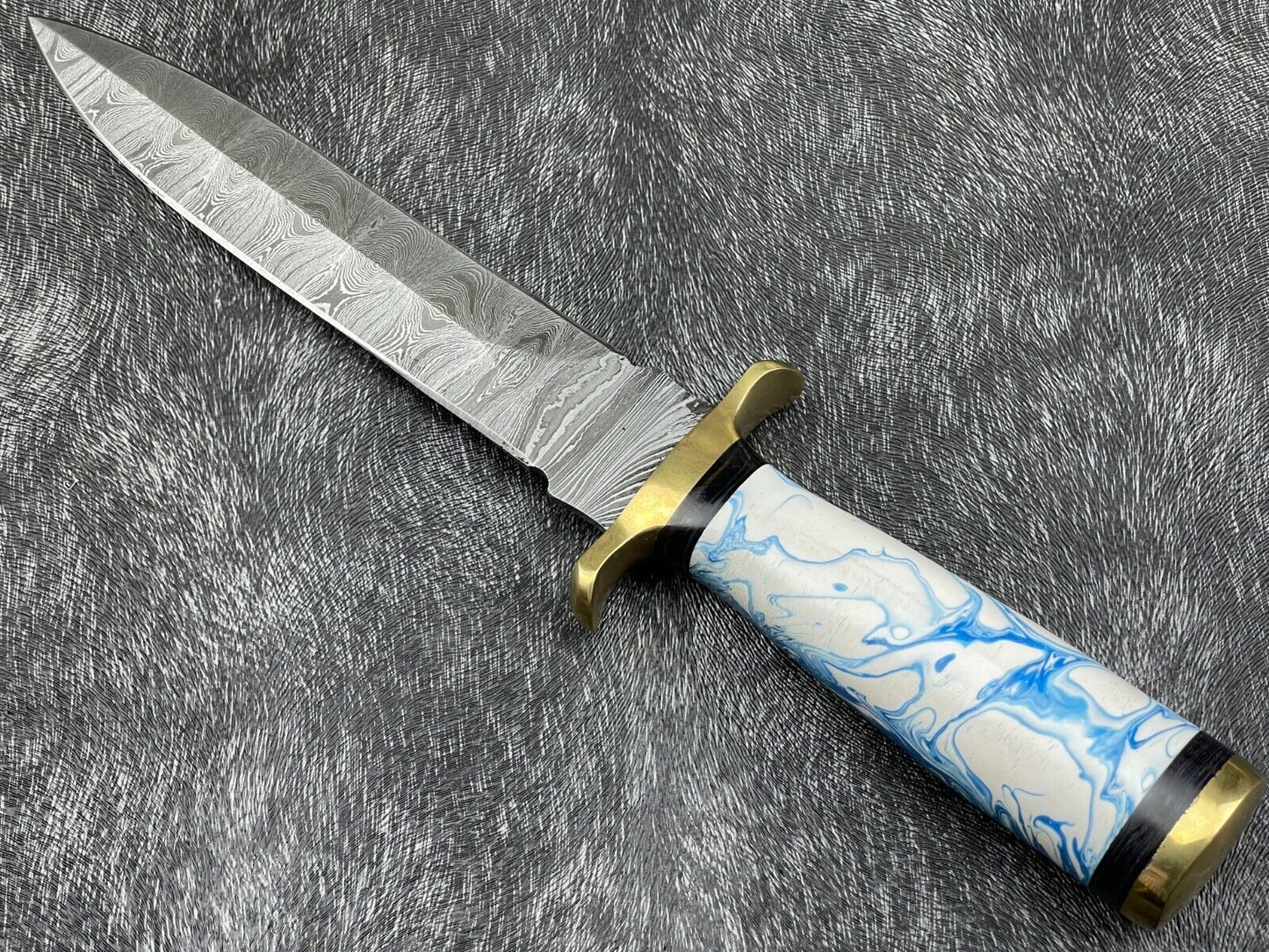 Heritage Forge 11 Inch Handmade Damascus Skinning Knife | Resin and Hardwood Handle Hunting Dagger with Sheath