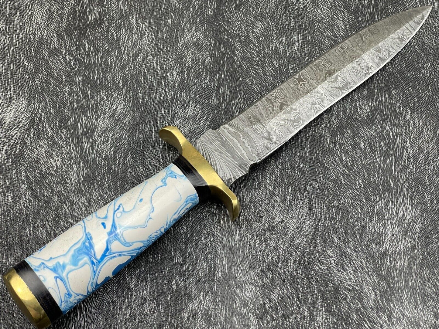 Heritage Forge 11 Inch Handmade Damascus Skinning Knife | Resin and Hardwood Handle Hunting Dagger with Sheath