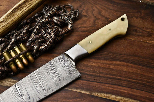 Hand Forged Damascus Steel Chef Knife – Full Tang Kitchen Blade