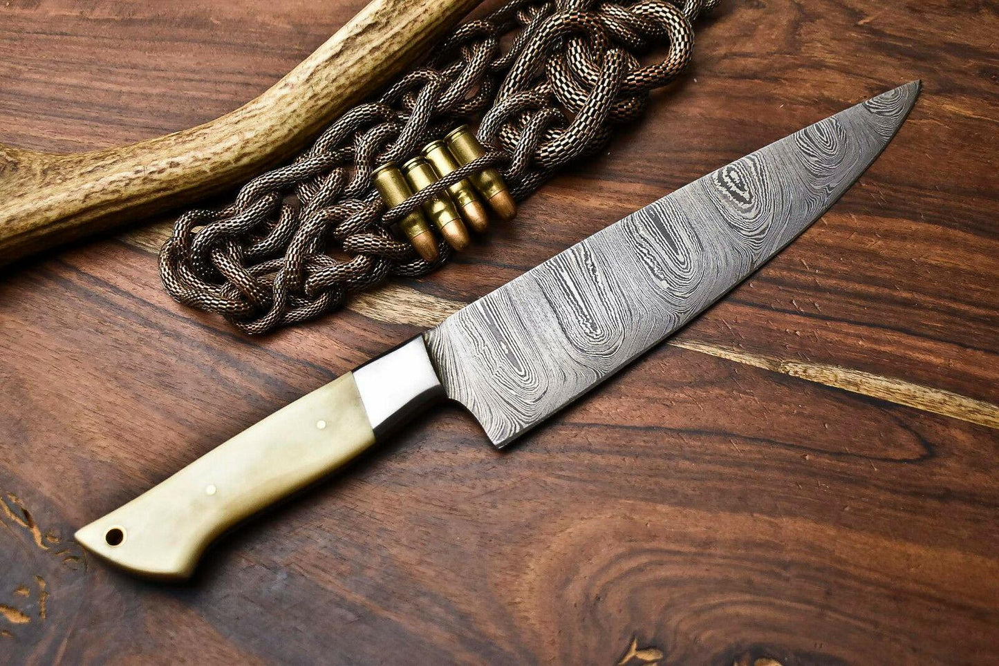 Hand Forged Damascus Steel Chef Knife – Full Tang Kitchen Blade