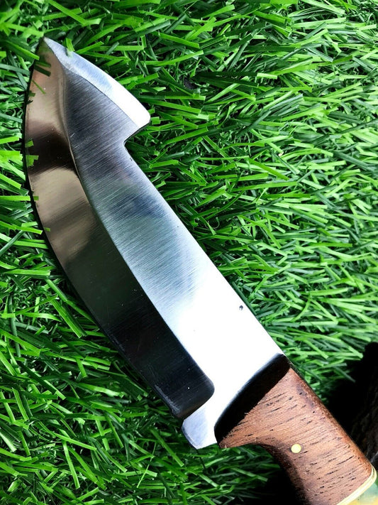 8" Handmade Stainless Steel Skinner Hunting Knife with Wood Handle & Leather Sheath