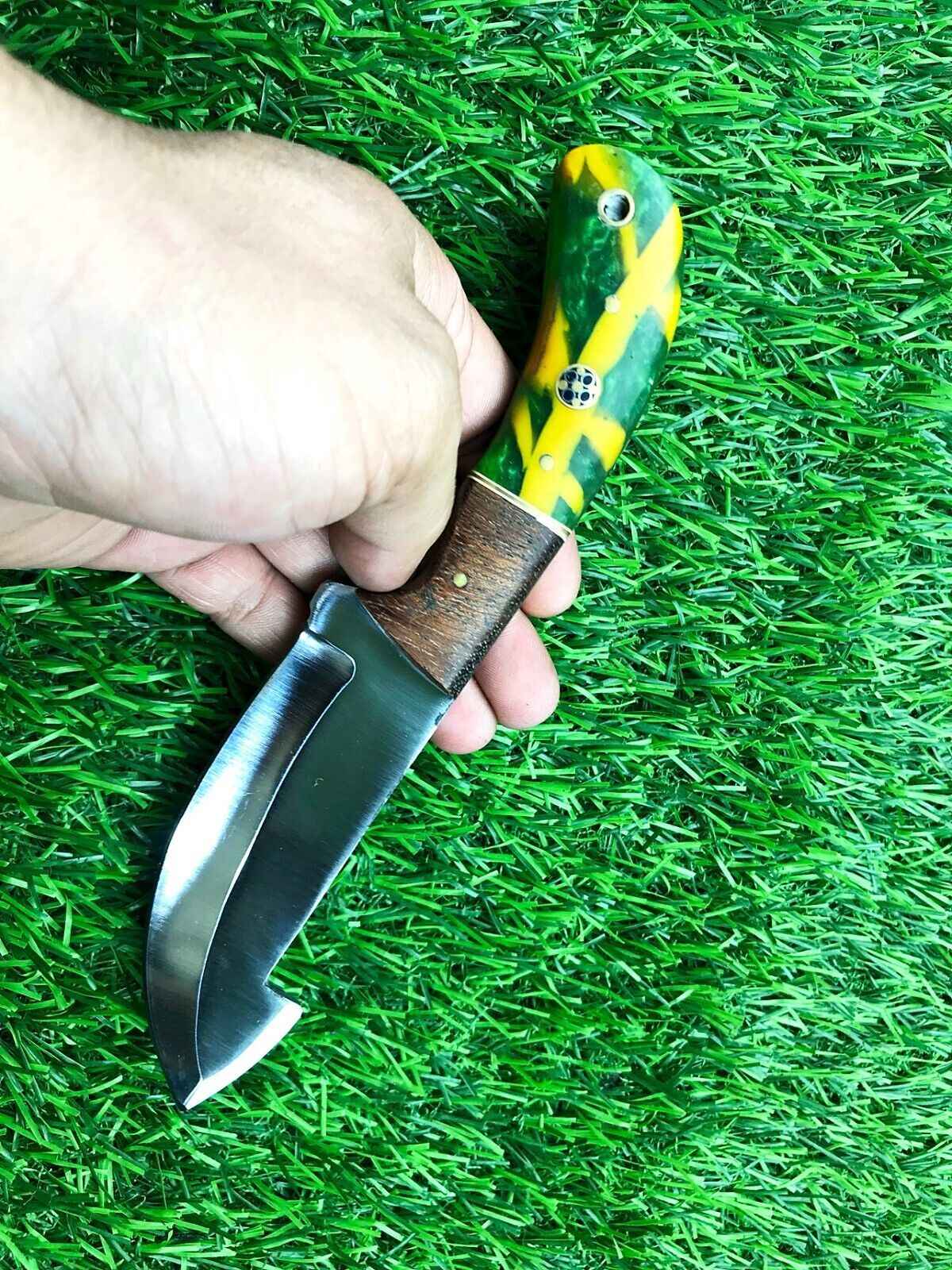 8" Handmade Stainless Steel Skinner Hunting Knife with Wood Handle & Leather Sheath