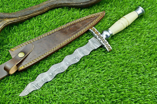 Custom Hand Forged Damascus Steel Bowie Knife Kris Dagger Hunting Knife