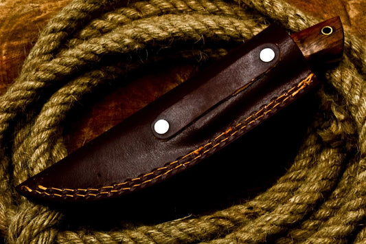 8" Handmade D2 Steel Skinner Knife | Wood Handle Full Tang Hunting EDC + Sheath