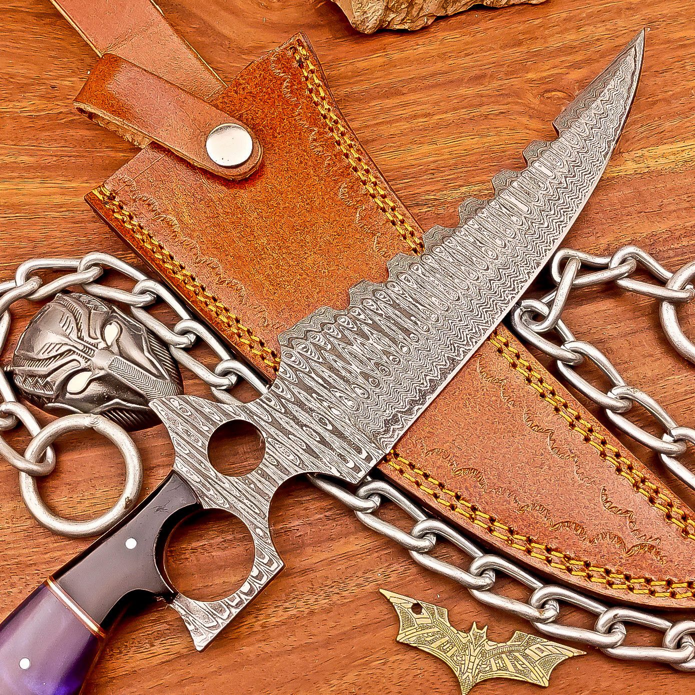 13 Inch Handmade Damascus Steel Bowie Knife with Resin Handle and Brass Pins