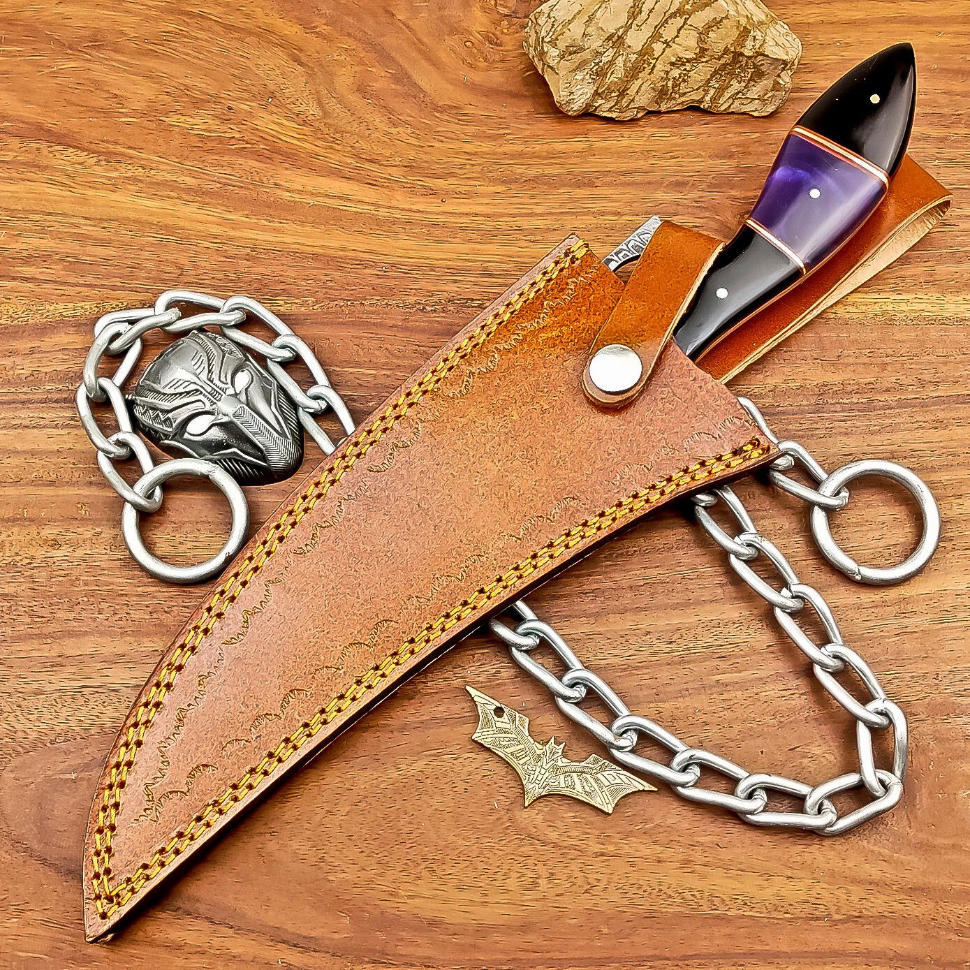 13 Inch Handmade Damascus Steel Bowie Knife with Resin Handle and Brass Pins
