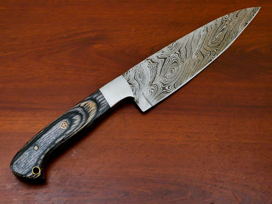 Handmade Damascus Chef Knife – Full Tang 12" with Hardwood Handle & Steel Bolster