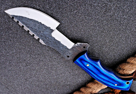 Custom Handmade Damascus Steel Tracker Knife – 9.75" Fixed Blade Hunting & Camping Knife with Wood Handle