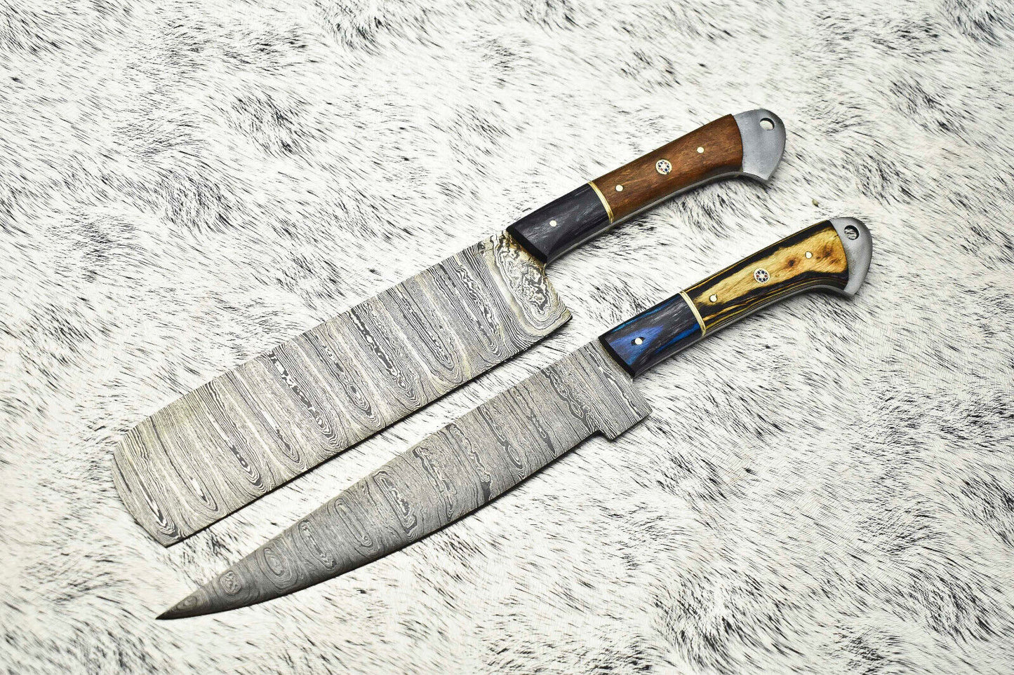 Lot of 2 Handmade Damascus Blade Full Tang Chef Set Knive