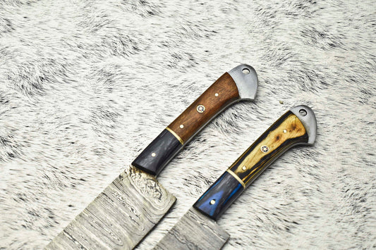 Lot of 2 Handmade Damascus Blade Full Tang Chef Set Knive