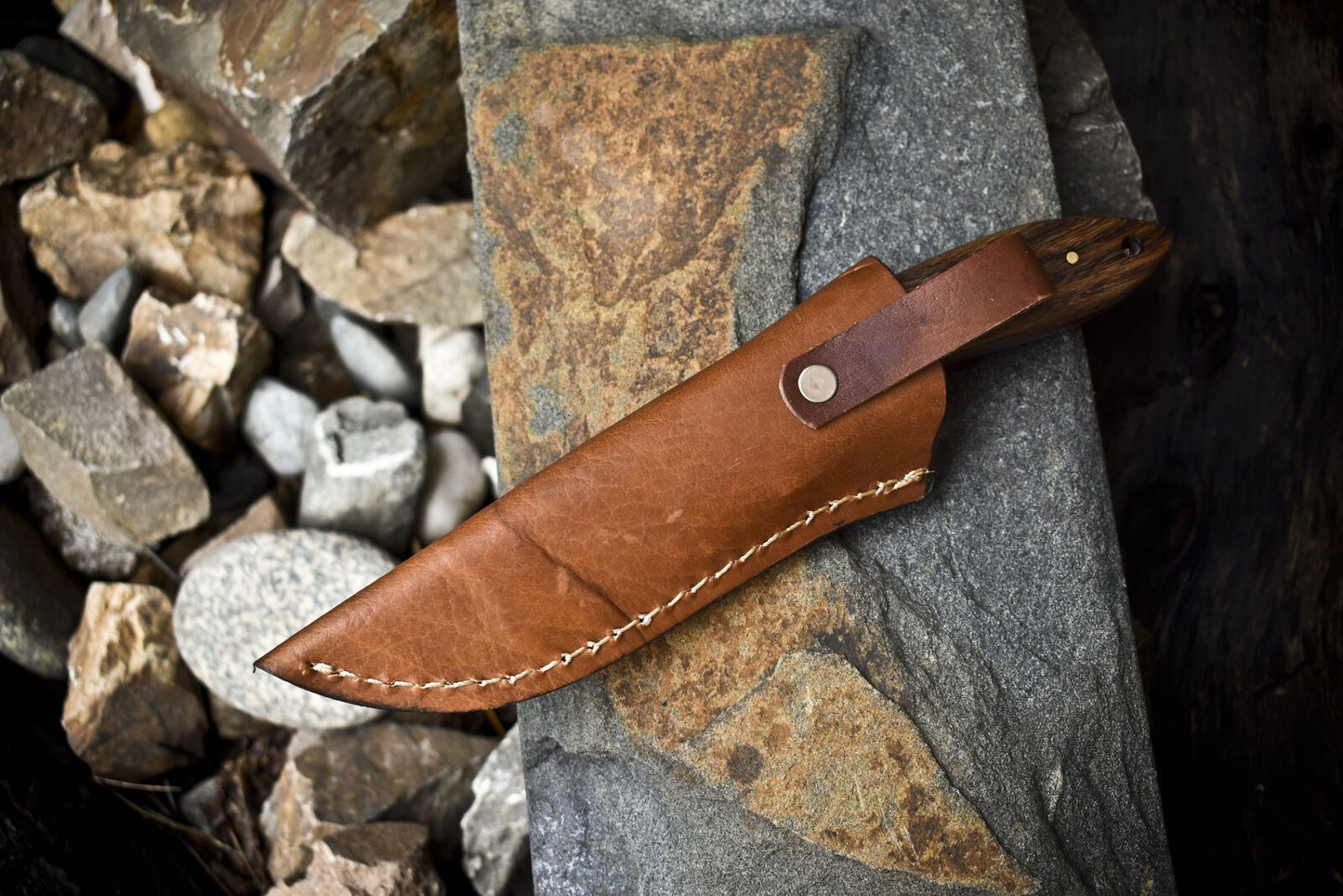8.5" Hand Forged Skinner Knife | 440C Steel Blade | Walnut Wood Handle with Wooden Bolster