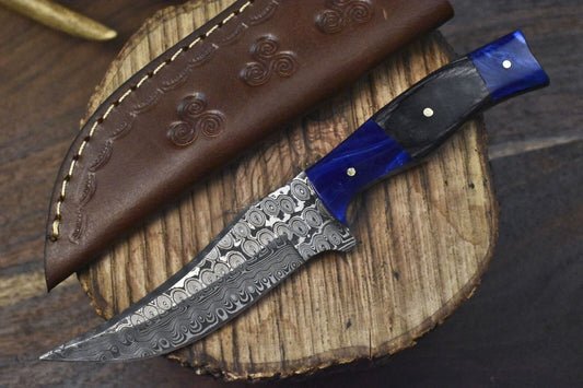 8" Handcrafted Rain Drop Damascus Skinner Knife Mixed Handle EDC Fixed Blade