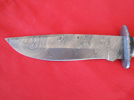 12.5" Handmade Damascus Steel Bowie Knife – Bone Handle with Leather Sheath