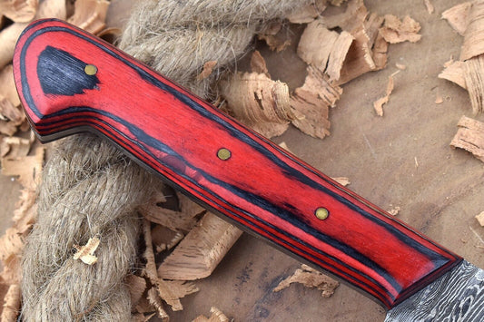 Custom Handmade Forged Damascus Steel Kitchen Chef Knife – Red & Black Dollar Thappa Handle