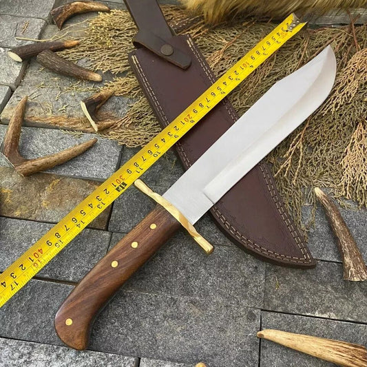 Heritage Forge D2 Steel Crocodile Dundee Bowie Hunting Knife Wood Handle with Leather Sheath