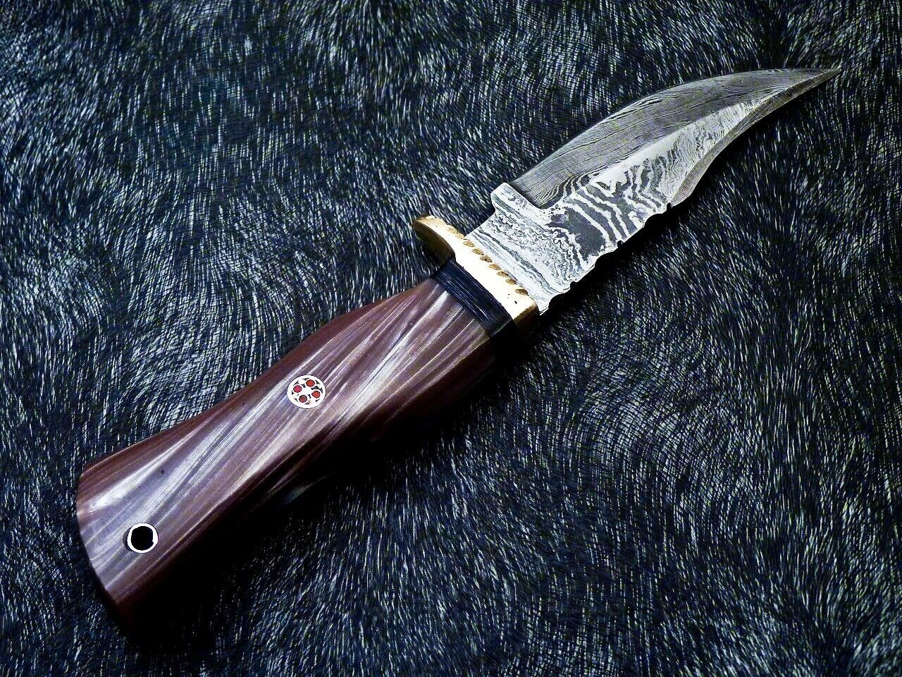 8" Custom Damascus Bowie Knife – Resin Handle with Brass Bolster