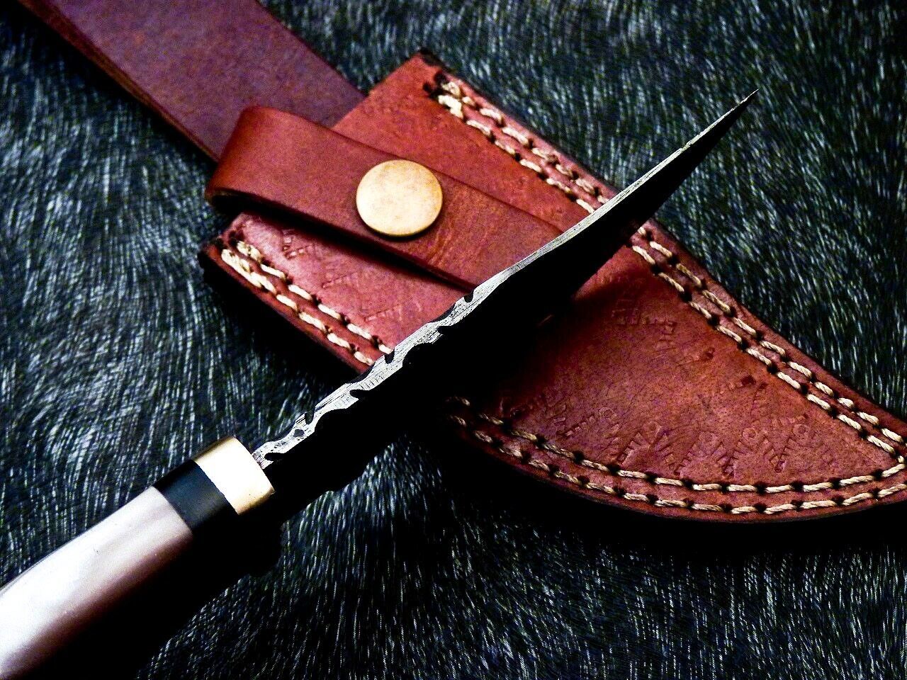 8" Custom Damascus Bowie Knife – Resin Handle with Brass Bolster