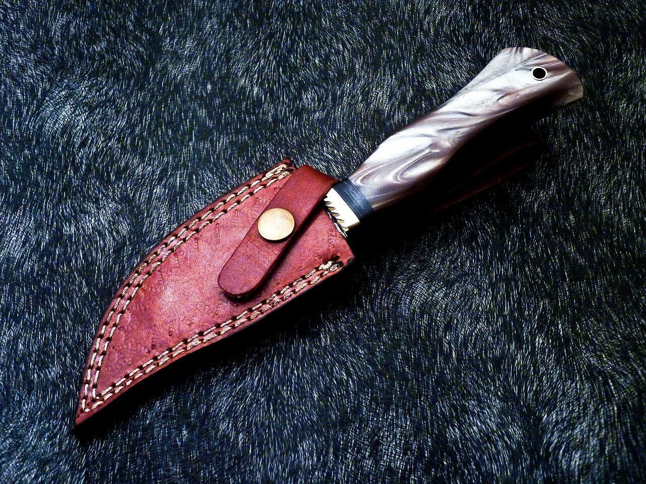 8" Custom Damascus Bowie Knife – Resin Handle with Brass Bolster