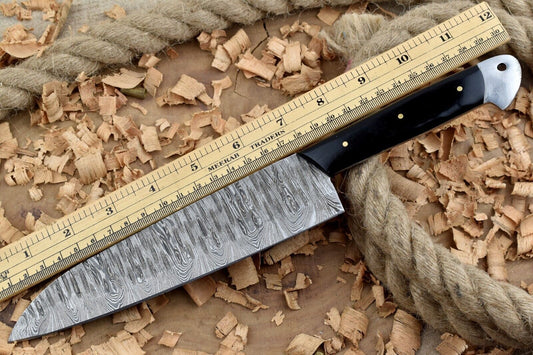 Handmade Forged Damascus Steel Kitchen Chef Knife with Black Resin Handle