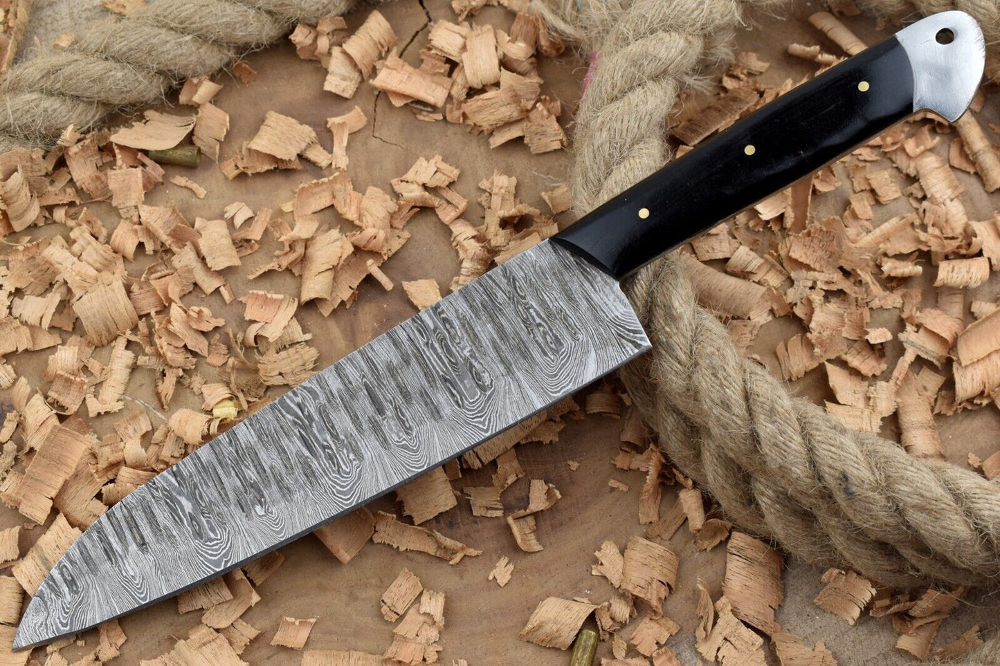 Handmade Forged Damascus Steel Kitchen Chef Knife with Black Resin Handle